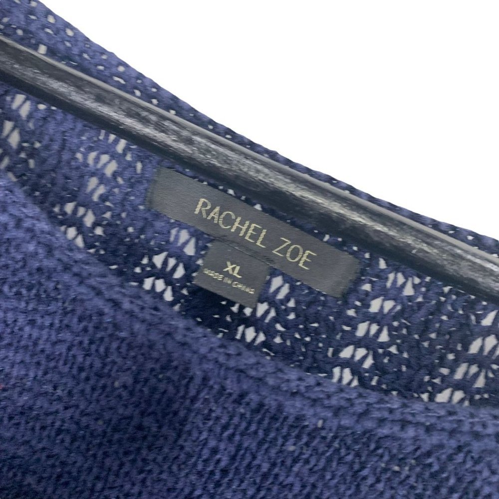 Rachel Zoe Navy Blue Open Knit Long Sleeve Knit Top XL - Picture 4 of 7